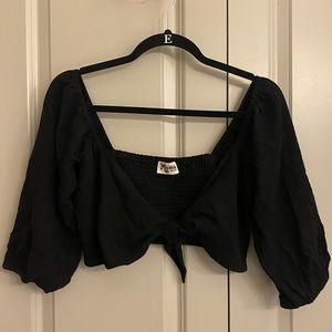 Show Me Your Mumu Tie-Front Crop Top in Black